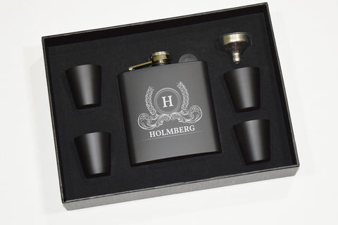Custom Engraved Black Flask Gift Set With Shot Glasses and Funnel - Wedding Party Groomsman Groomsmen Personalized Wedding Party Gifts