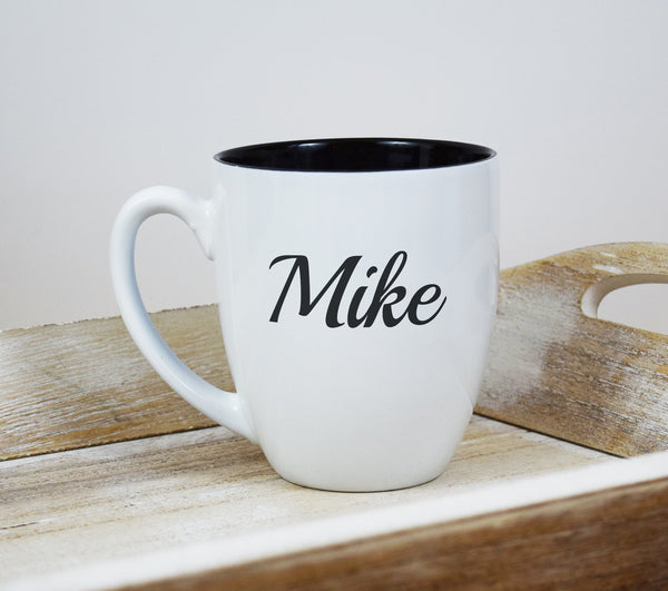 Engraved Etched Bistro Coffee Mug - White Personalized Custom Name