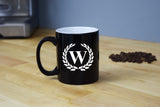 Engraved Etched Black Coffee Mug - Single Letter Initial Monogram Framed
