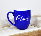 Engraved Etched Bistro Coffee Mug - Blue Personalized Custom Name