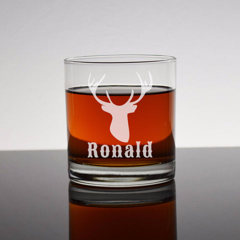 Custom Deer Hunter Whiskey Glass - Engraved Bourbon Rocks Glass - Deer Hunter Buck Personalized