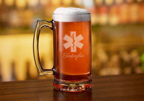 Star of Life Paramedic Beer Mug Gift - Engraved EMT Beer Stein Personalized