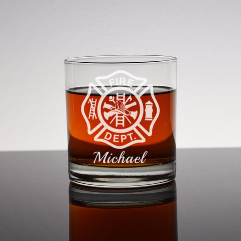 Custom Firefighter rocks glass whiskey liquor - Fireman Firefighter Firewoman St. Florian Cross