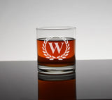 Custom Engraved Bourbon Whiskey Decanter Set With Rocks Glasses - Single Letter Initial Monogram Framed