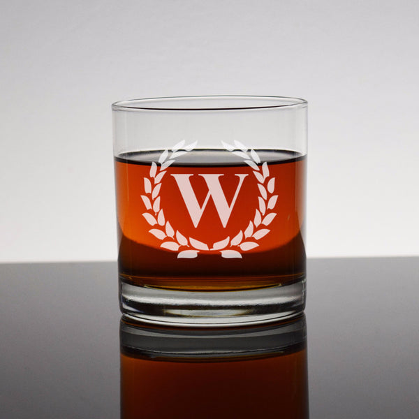 Custom Engraved Whiskey Bourbon Rocks Glass - Framed Initial Letter Monogram