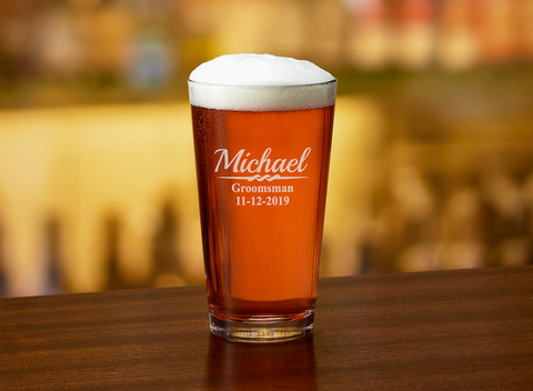 Custom engraved groomsmen gift beer pint glass