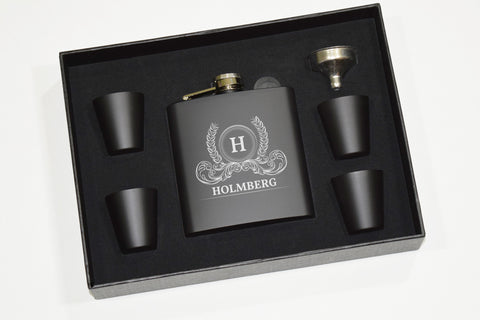 Custom Engraved Black Flask Gift Set With Shot Glasses and Funnel - Wedding Party Groomsman Groomsmen Personalized Wedding Party Gifts
