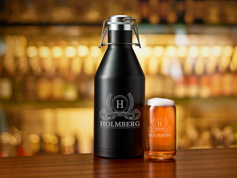 Custom Beer Growler - Personalized Beer Growler - Beer Growler with matching glass