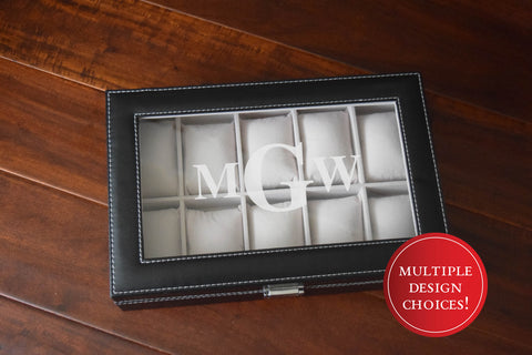 Custom Engraved Glass Top Watch Box - Personalized Watch Storage - Watch Case Groomsmen Gifts Fathers Day