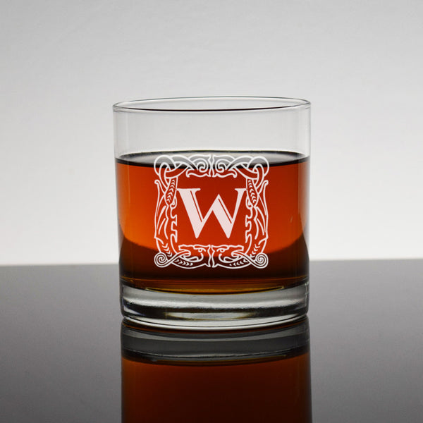Custom Initial Engraved Bourbon Whiskey Rocks Glass - Single Letter Monogram Initial