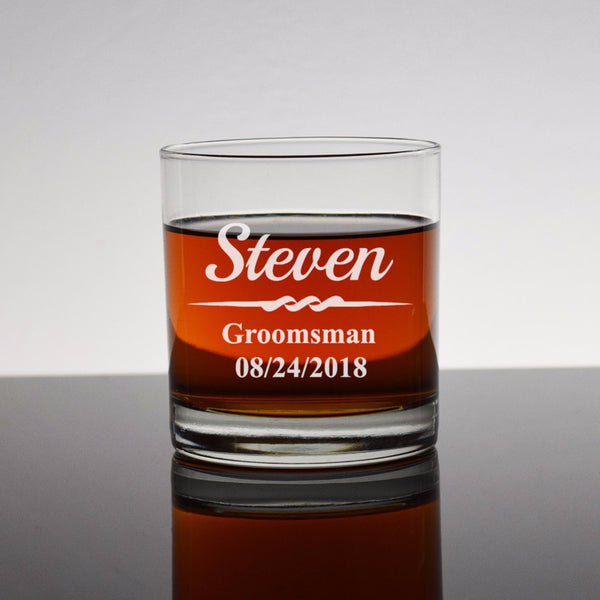 Etched Engraved Bourbon Whiskey Rocks Glass - Wedding Party Groomsman Groomsmen Usher Best Man Personalized Wedding Party Gifts