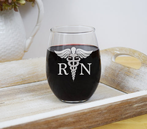 Nurse Engraved Etched Stemless Wine Glass - Nurses RN NP