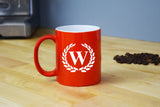 Engraved Etched Orange Coffee Mug - Single Letter Initial Monogram Framed