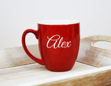 Engraved Etched Bistro Coffee Mug - Red Personalized Custom Name