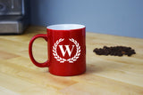 Engraved Etched Red Coffee Mug - Single Letter Initial Monogram Framed