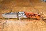 Custom engraved burned etched stainless steel pocket knife groomsmen gift set
