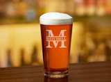 Custom Engraved Beer Pint Glass - Marion Split Letter Monogram