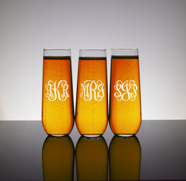 Stemless Monogram Champagne Glasses Custom for Bridal Party